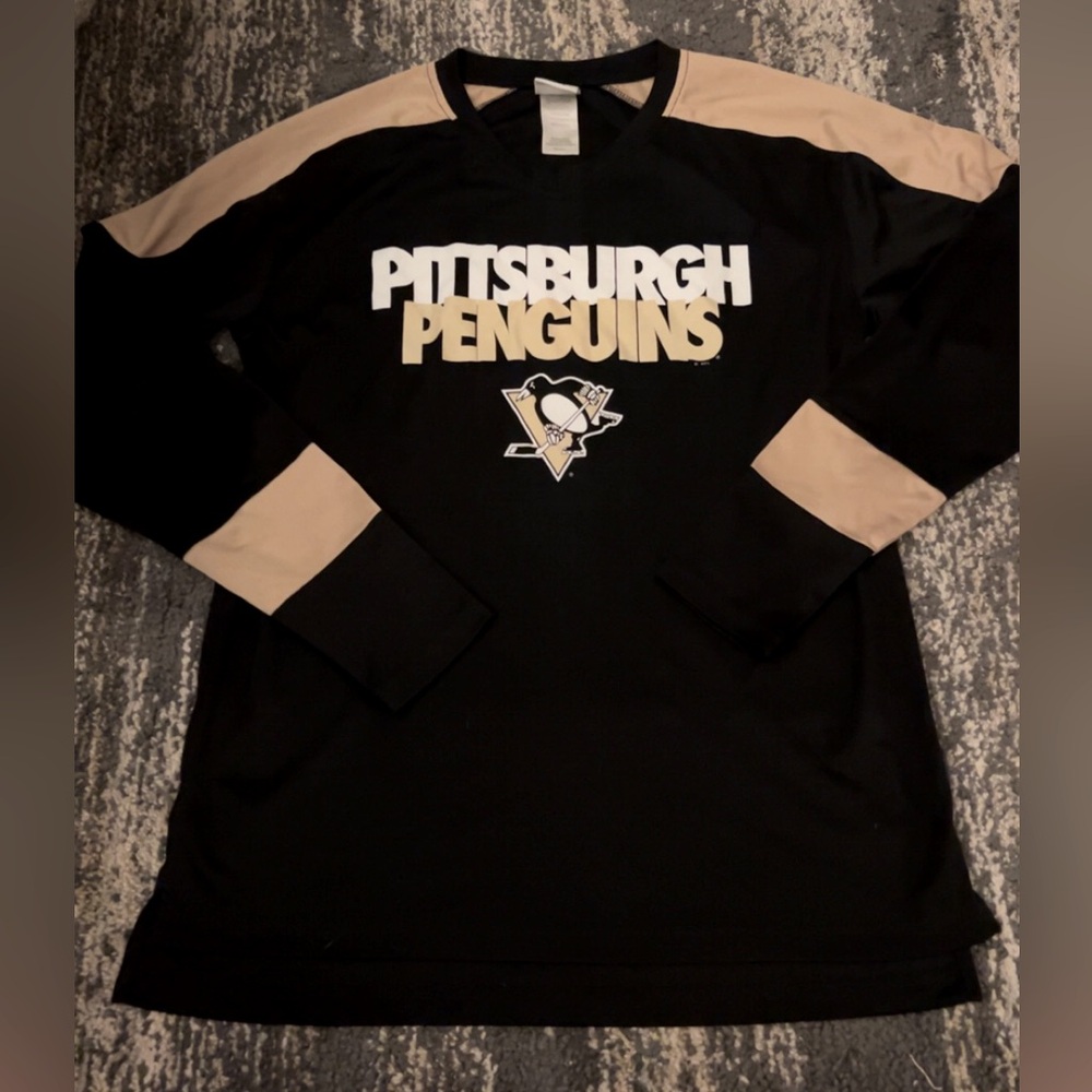 Pittsburgh Penguins Black and Tan Long Sleeve Shirt